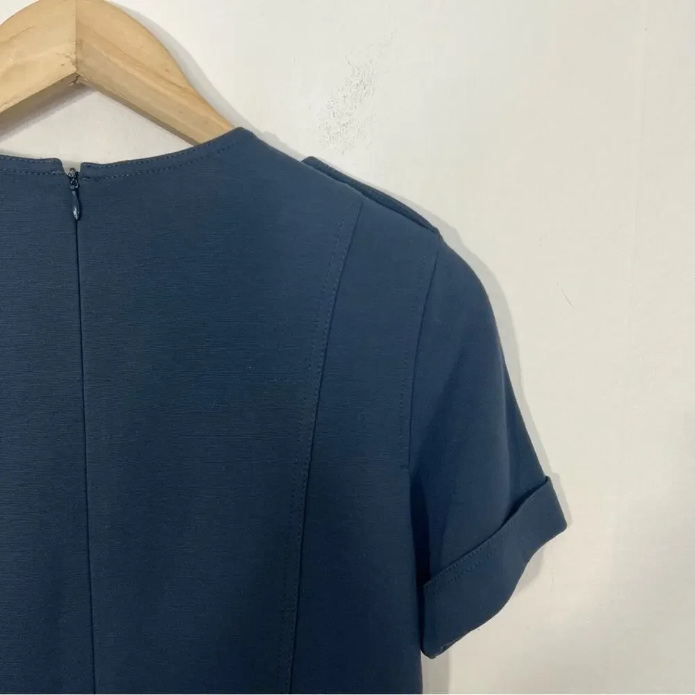 Worth New York Blue Zipper Front Ponte Knit Cuffed Short Sleeve Dress Size 6